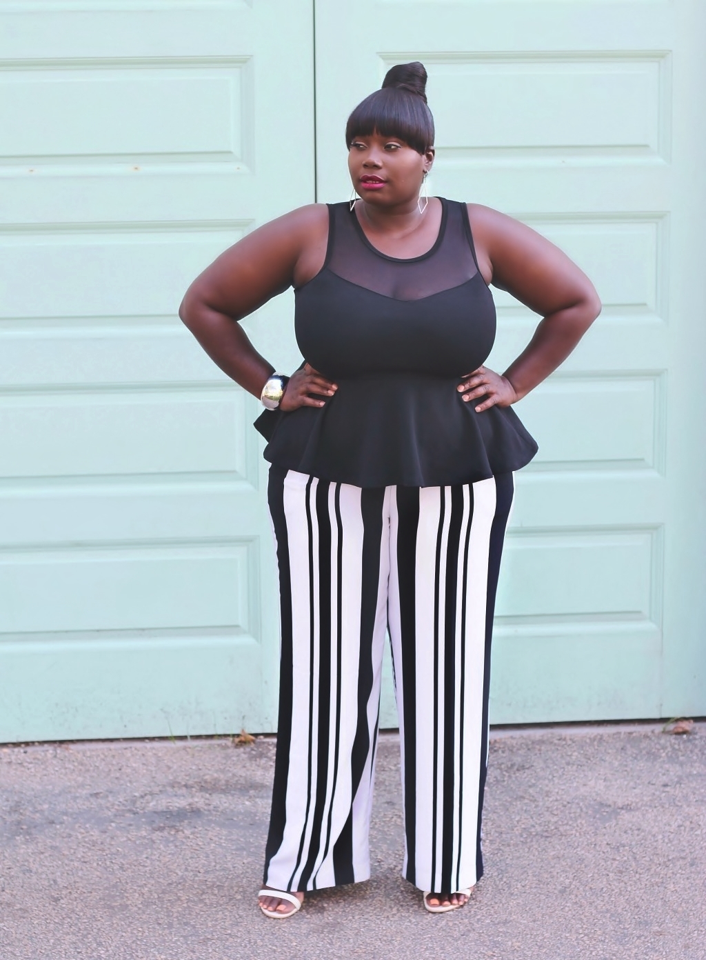 Stylish Curves In New York and Company striped pants