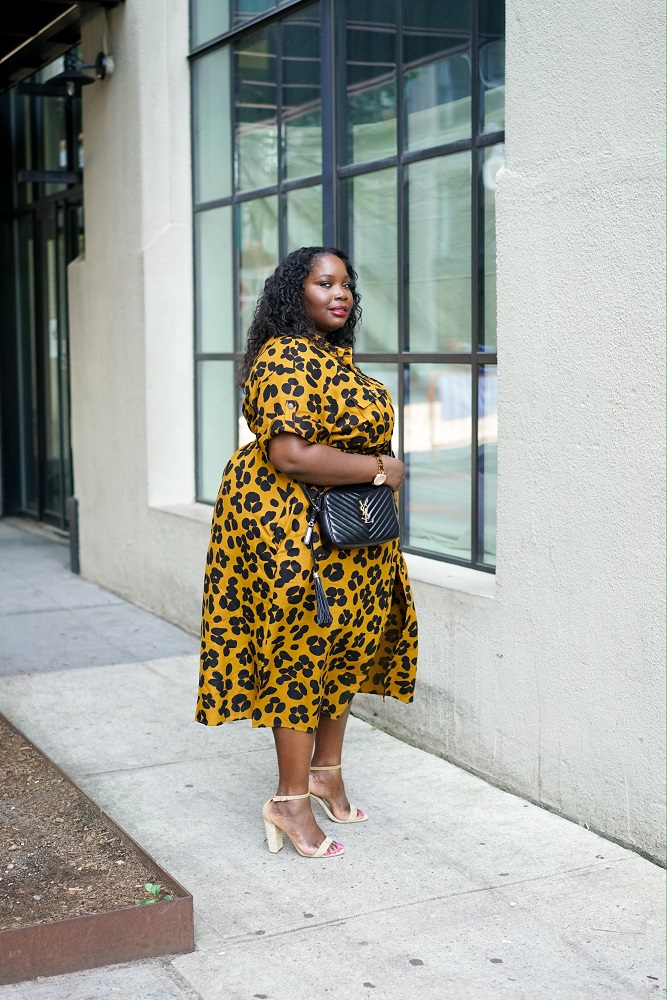 plus size woman in a who what wear collection leopard print dress