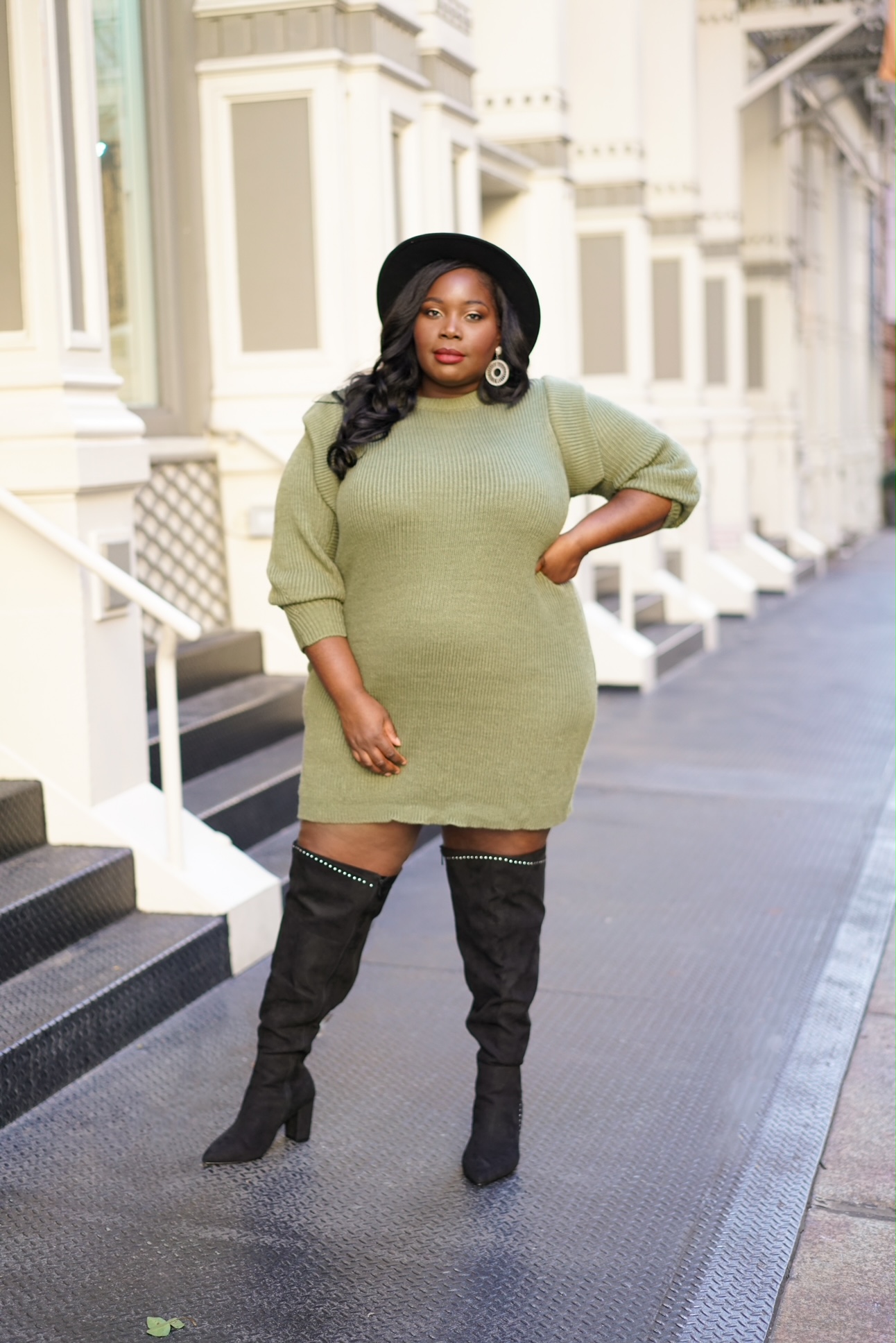 Wearing a Sweater Dress with Combat Boots : Winter Plus Size