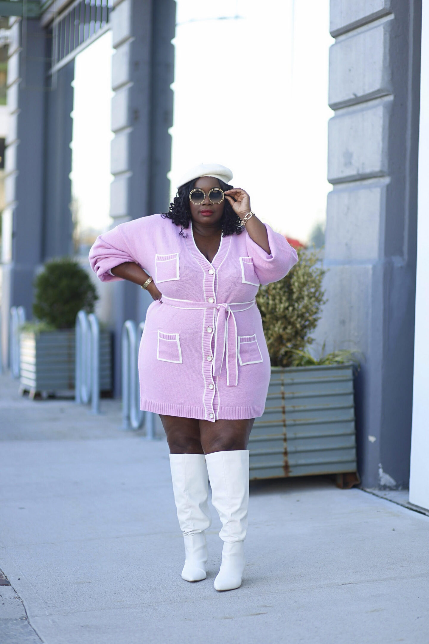 I love this pink and white fall sweater dress outfit from In The Style UK.