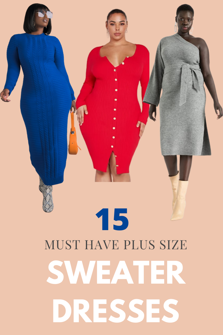 15 plus size  sweater dresses and how to style them. 