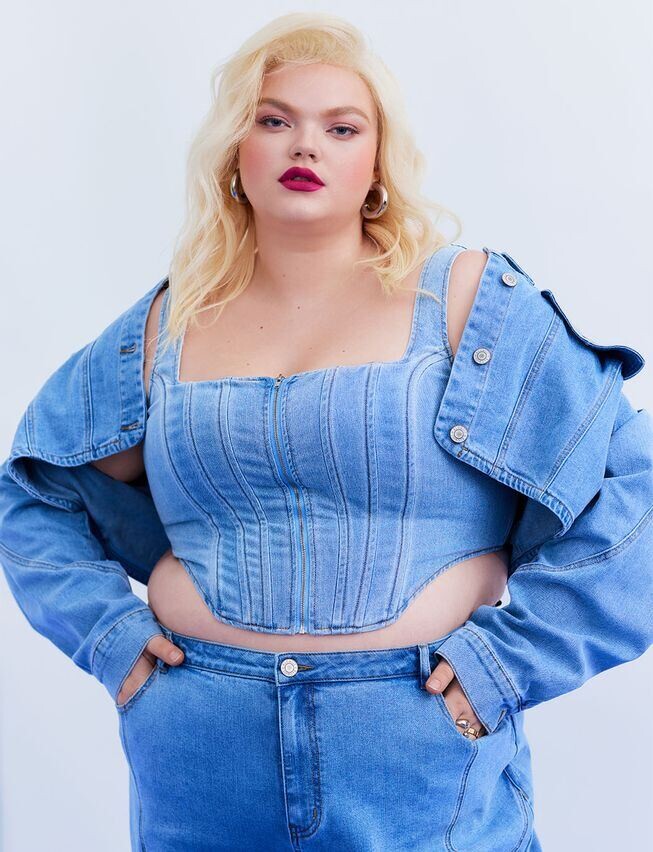 Plus Size Patchwork Denim Jacket Plus Size Jean Jacket Plus Set