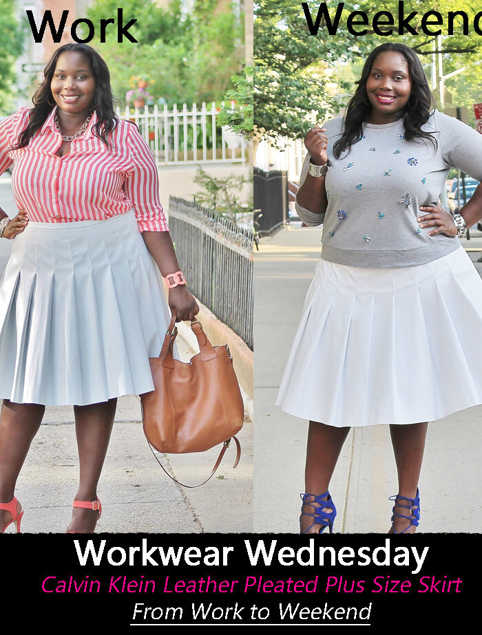 WORKWEAR WEDNESDAY: From Work To Weekend In Calvin Klein’s Faux Leather Pleated Plus Size Skirt