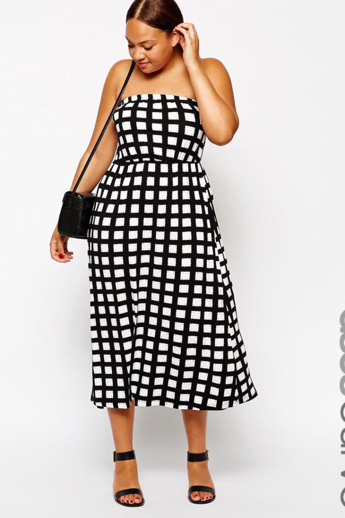 STYLISH CURVES PICK OF THE DAY: ASOS CURVE CHECK PRINT BANDEAU PLUS SIZE DRESS
