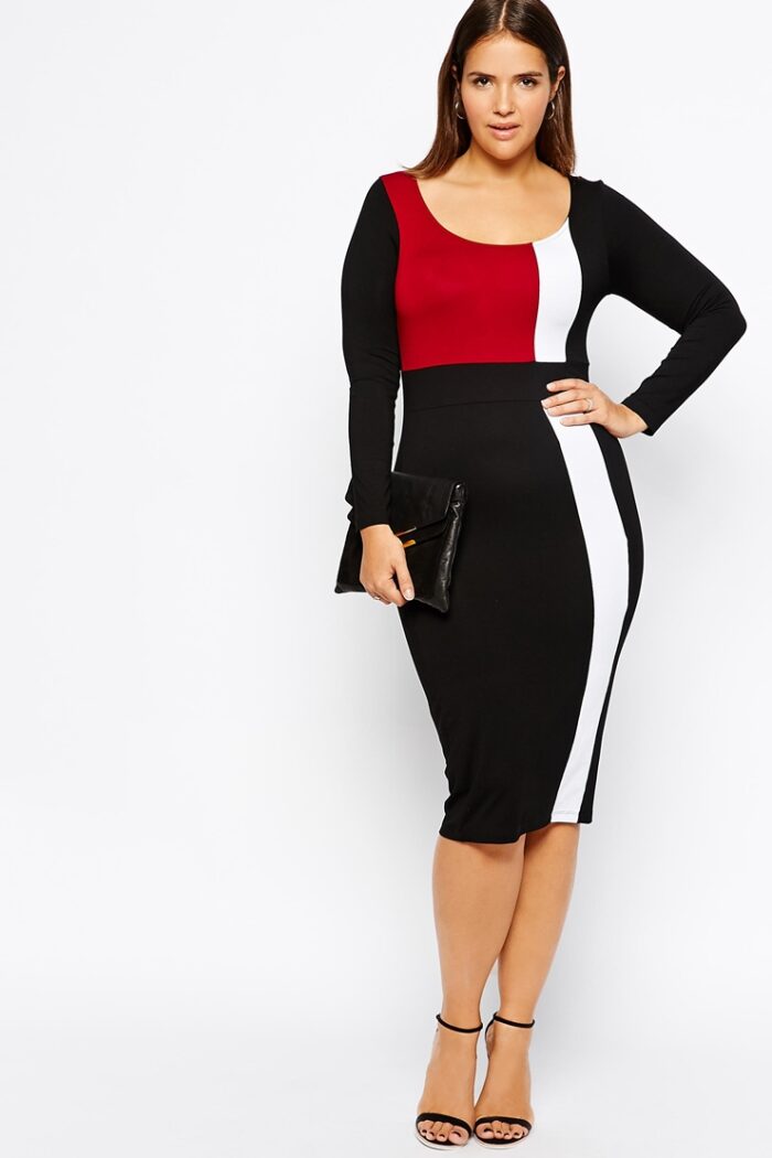 STYLISH CURVES PICK OF THE DAY: ASOS CURVE BODY CONSCIOUS DRESS WITH PANELS WITH LONG SLEEVE