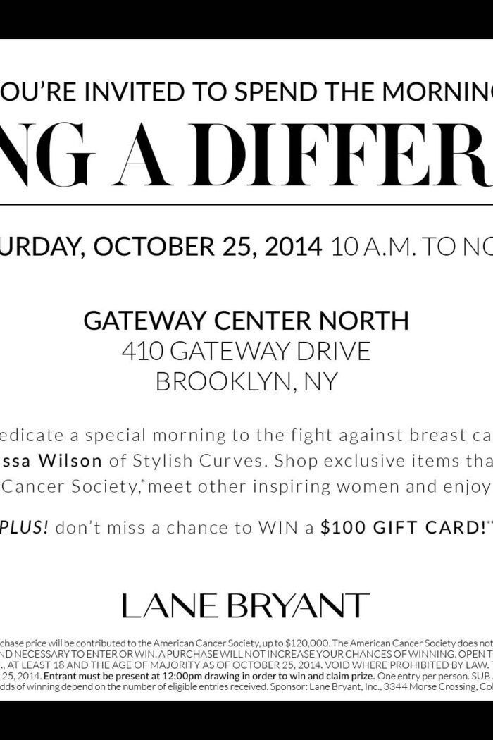 Join Stylish Curves At The New Lane Bryant Store In Brooklyn At Gatweway Center Mall For The Fight Against Cancer