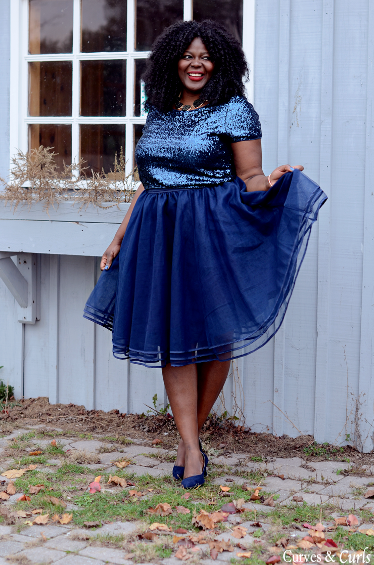 Plus size 2024 blue sequin skirt