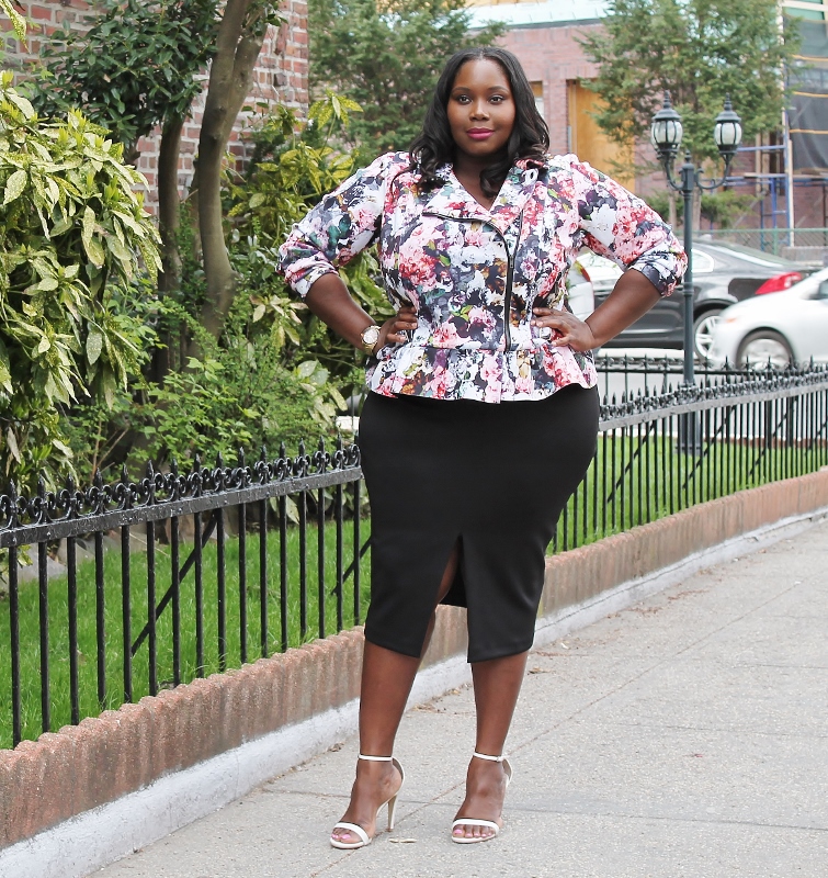 Keeping It Chic In A Floral Biker Jacket and High Split Pencil Skirt ...