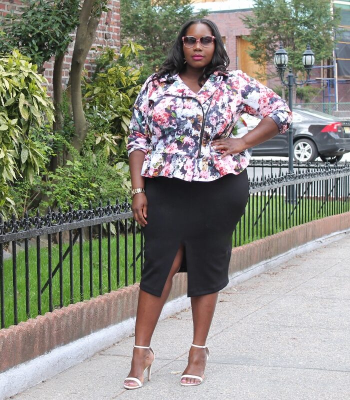 Keeping It Chic In A Floral Biker Jacket and High Split Pencil Skirt (Style Journey)