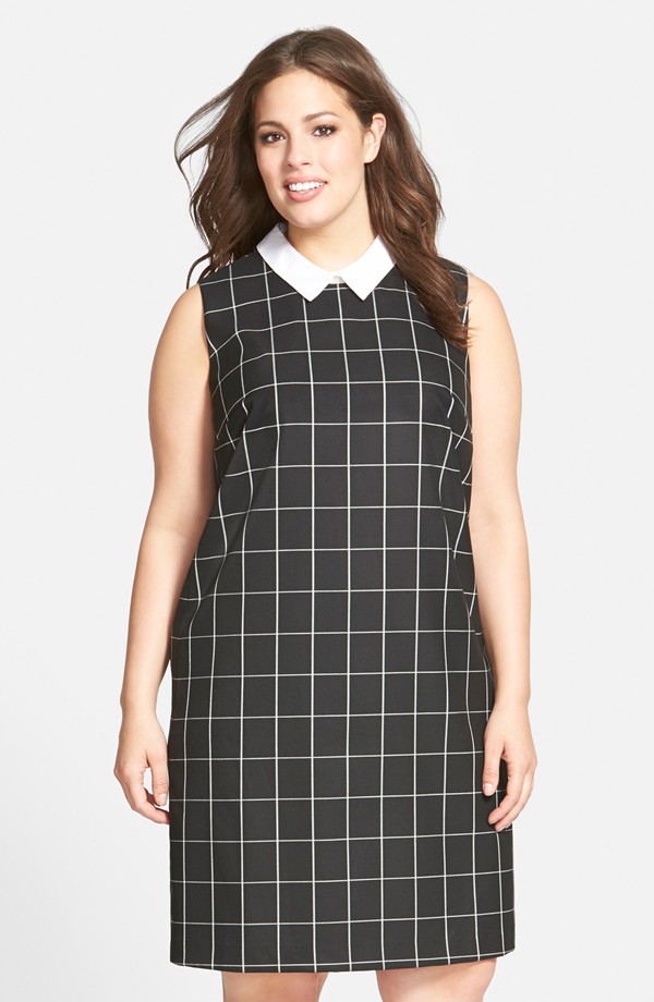Stylish Curves Pick Of The Day: Halogen Removable Collar Check Shift Plus Size Dress