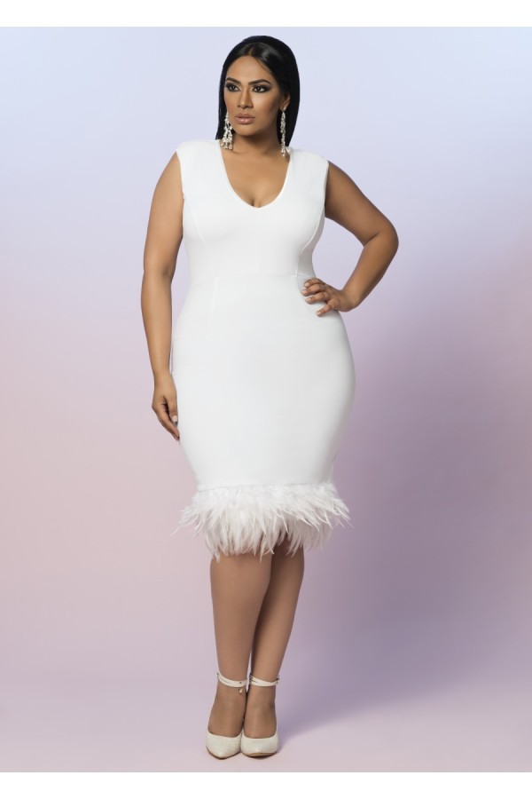 Plus size outlet white feather dress