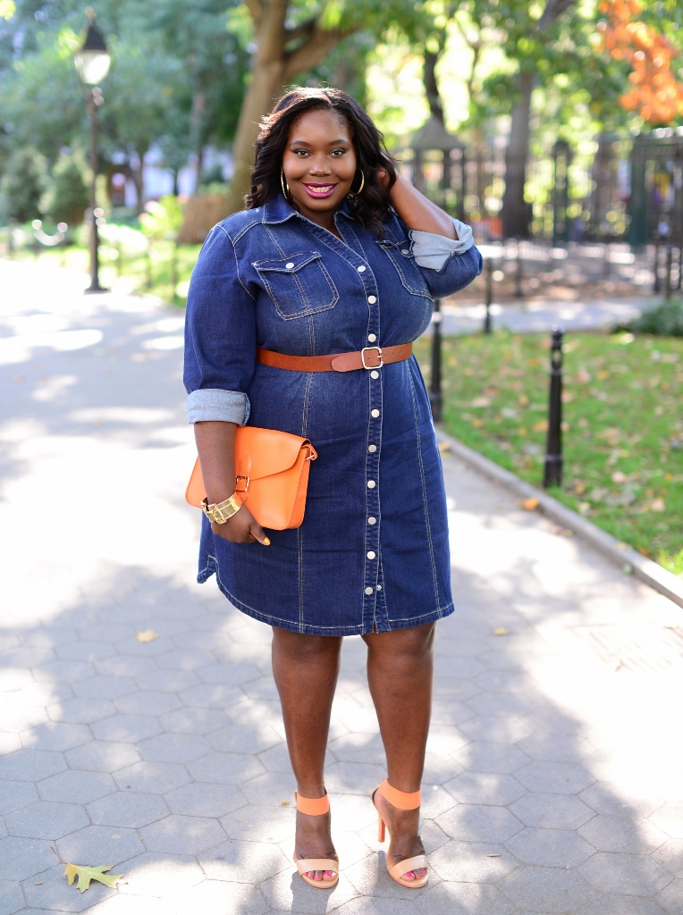 Fall Chic In INC Plus Size Fitted Denim Shirtdress