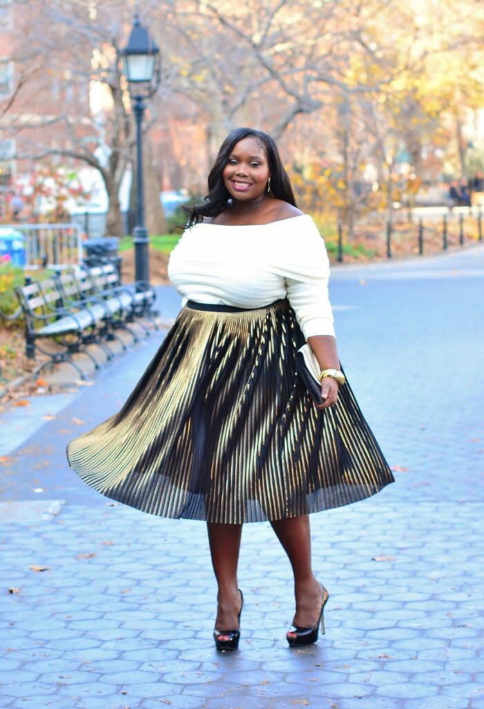 A Little Holiday Style In A Lane Bryant Metallic Skirt