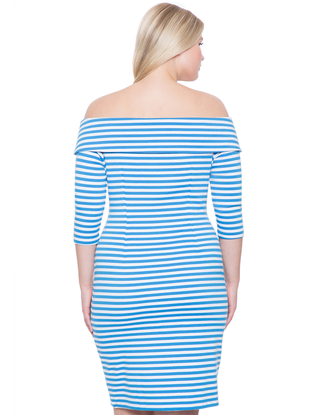 eloquii striped off the shoulder dress