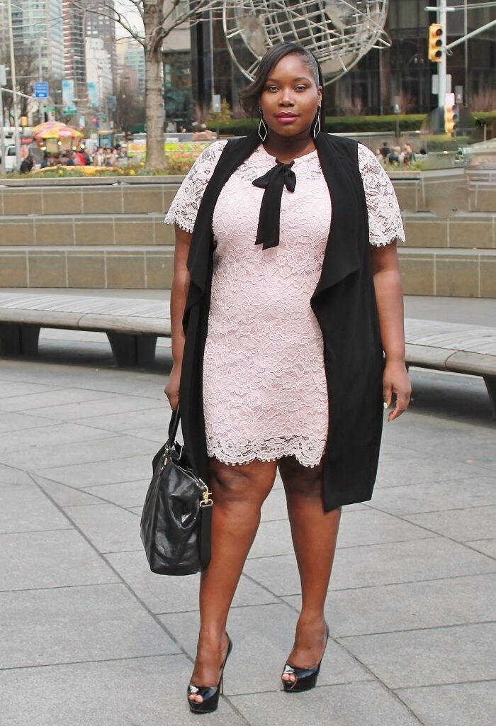 Keeping It Chic In A Lace Tie Neck Dress From JCPenney Plus Size Collection