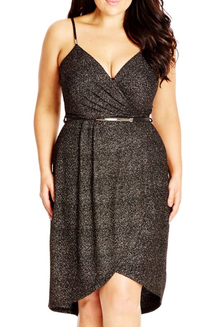 Look Hot This Summer In A Shimmery Faux Wrap Plus Size Dress