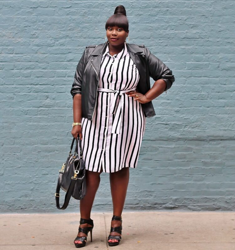 Keeping It Classy in A Striped Shirtdress And Biker Jacket - Stylish Curves