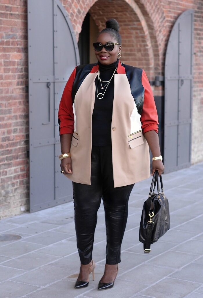 Keeping It Chic In A Colorblocked Alfani Plus Size Jacket