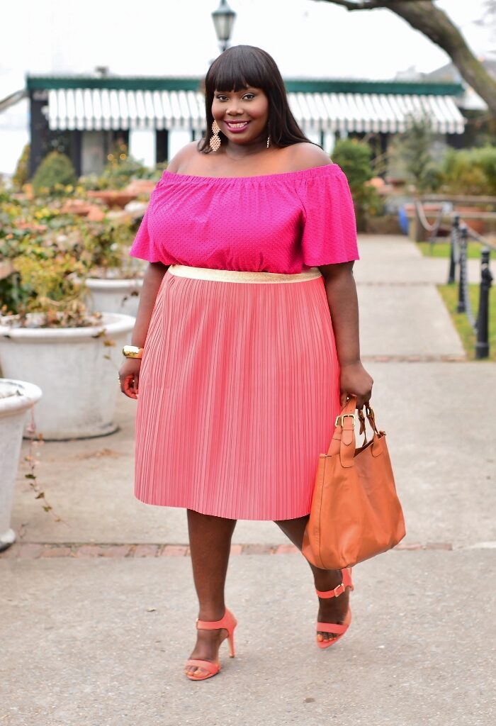 Spring Chic In A Pleated Skirt & Off The Shoulder Top