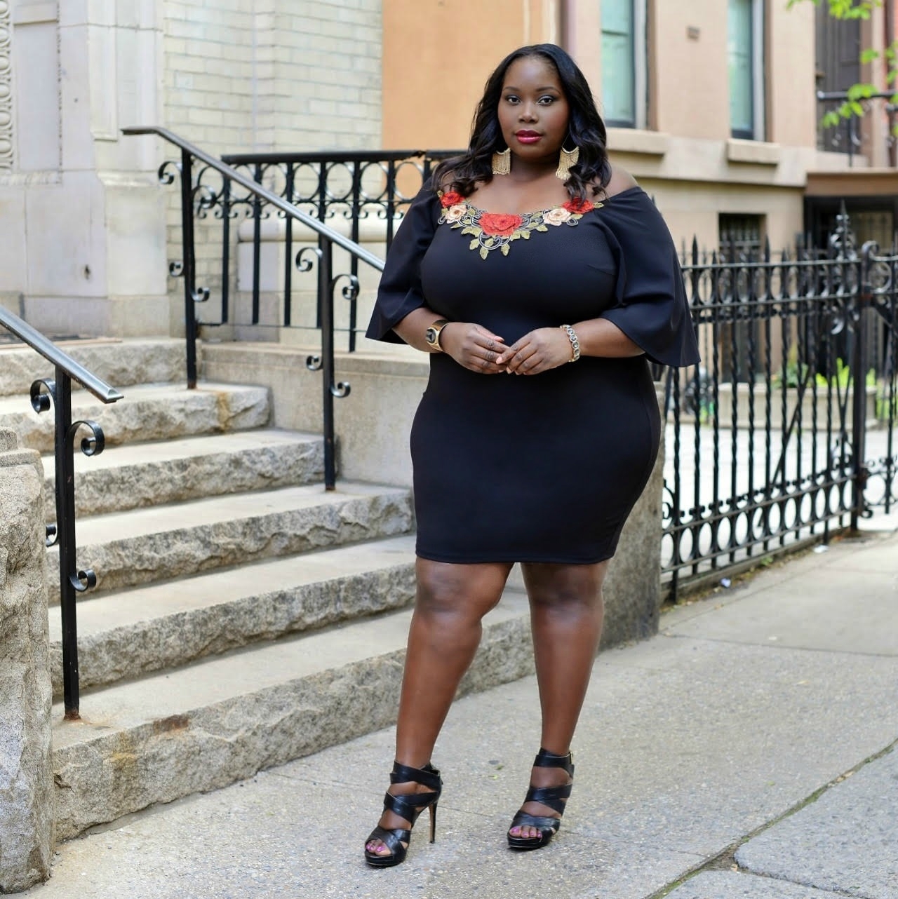 Keeping It Chic In A Sexy Sleek Floral Embroidered Plus Size Dress