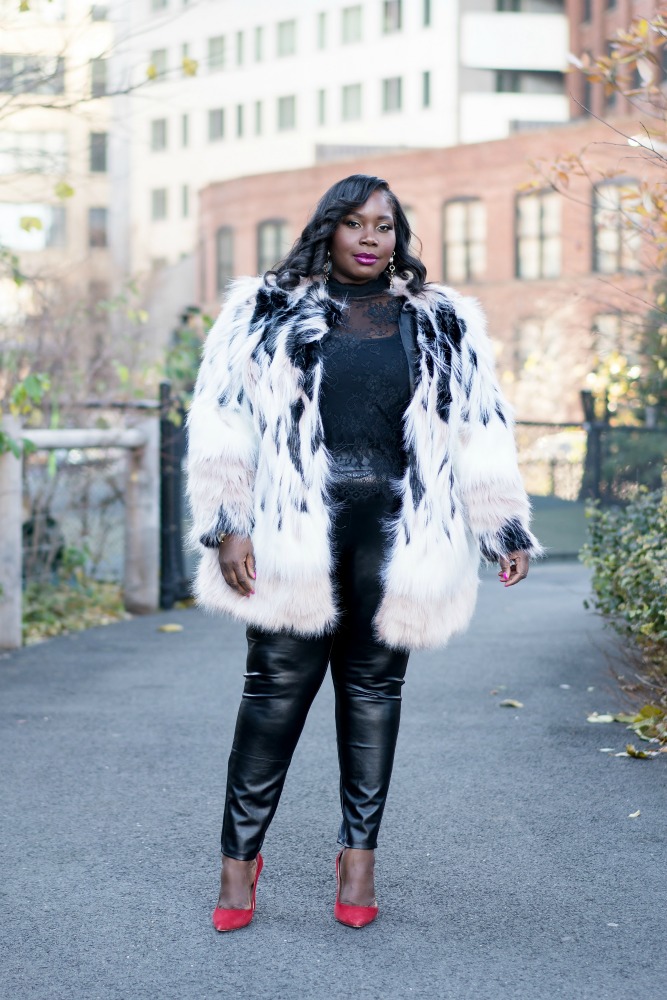 Simply Be Winter Faux Fur Coat And Lane Bryant Leather Leggings