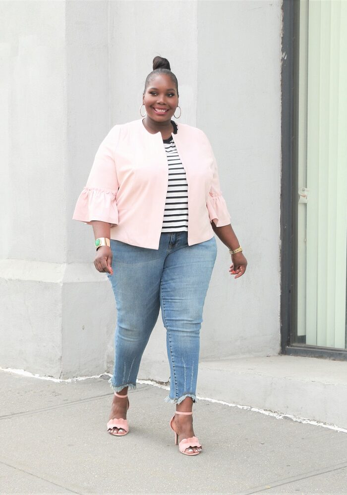 Embracing The Spring Season In A JCPenney Cropped Jacket & Pink Suede Heels