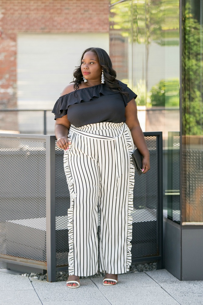Keeping It Chic In Eloquii Plus Size Striped Ruffled Pants