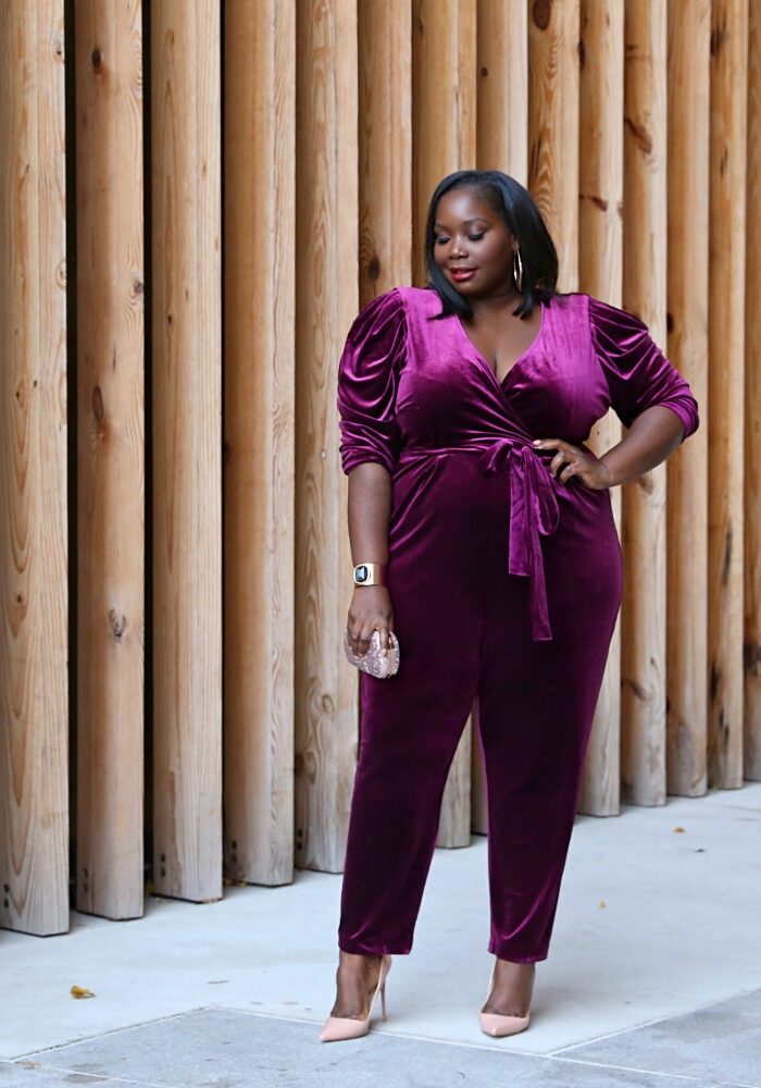 Getting A Jumpstart On Holiday Style In A Velvet Plus Size Jumpsuit