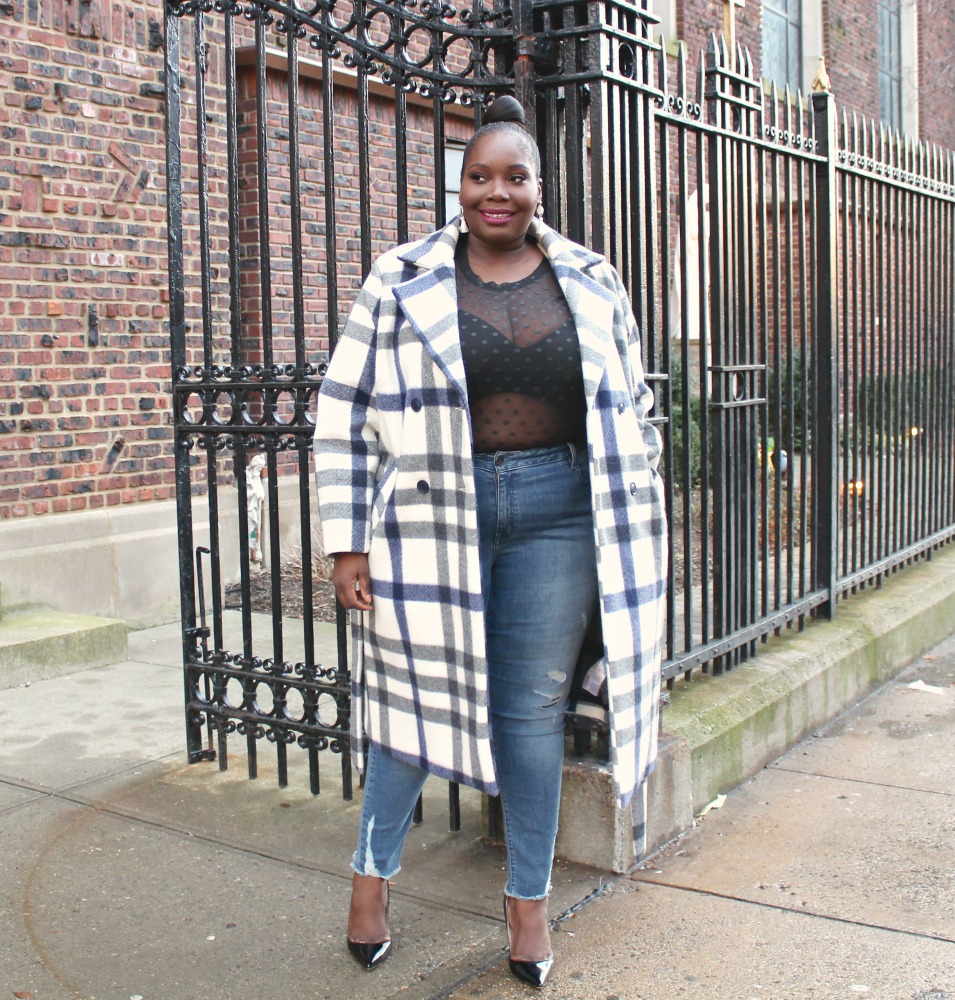 plus size plaid trend featuring Simply Be plaid coat