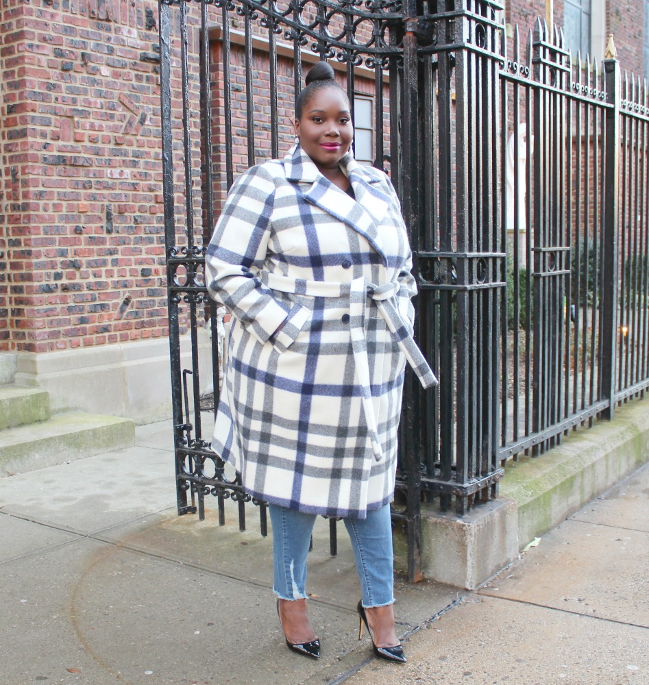 plus size plaid trend featuring Simply Be plaid coat