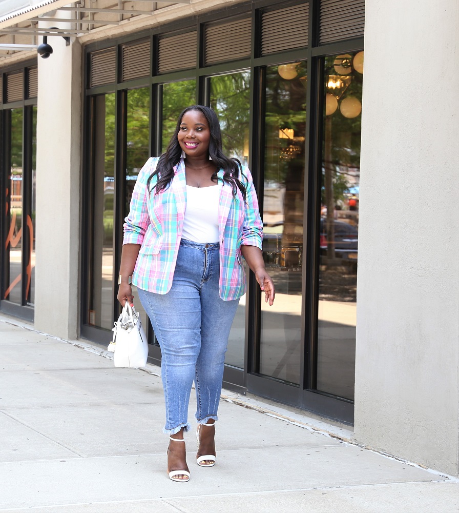 YOURS Plus Size Green Check Boucle Blazer