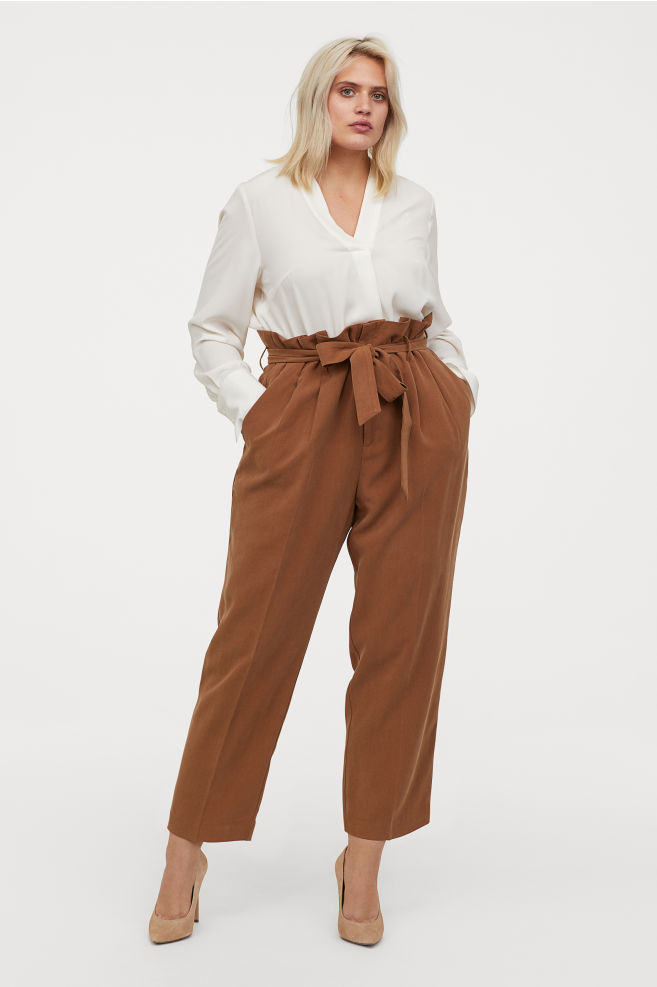 Plus Size Paperbag Waist Wide Leg Pants - Fro Plus Fashion