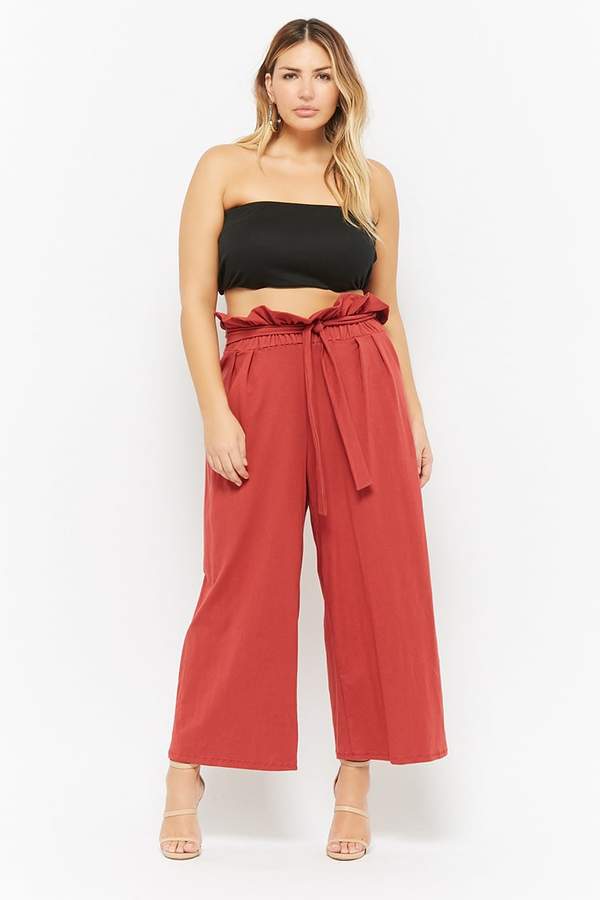 Plus size paperbag sale wide leg trousers