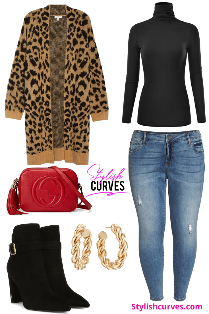 plus size winter outfits featuring a leopard print long open cardigan