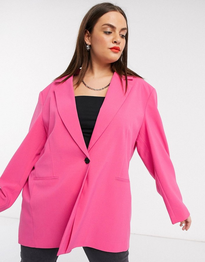 pink oversized blazer in plus size