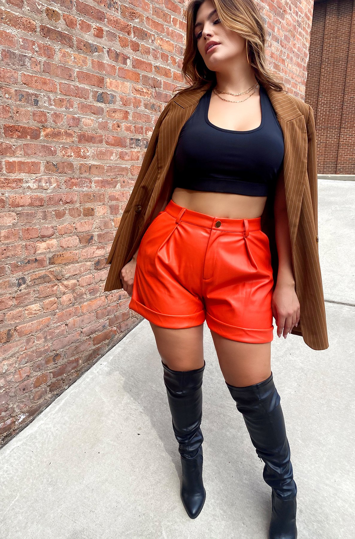 Plus size leather store shorts