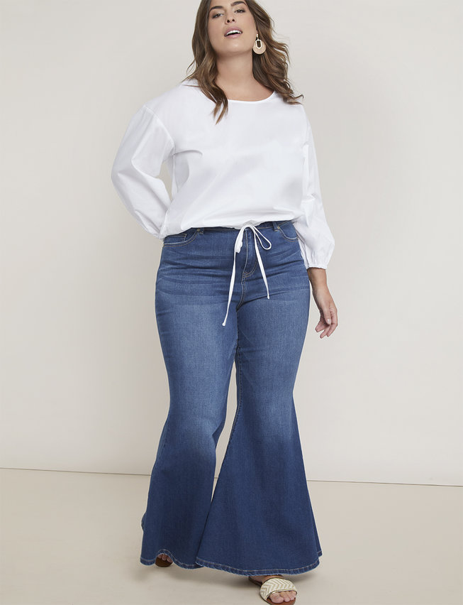 SLATIOM Plus Size Stretch Skinny Long Flare Jeans Mom Street Wide