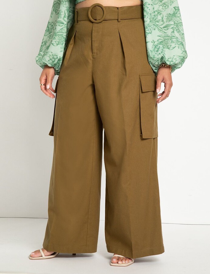 Plus Size Nylon Wide Leg Pocket Cargo Pants