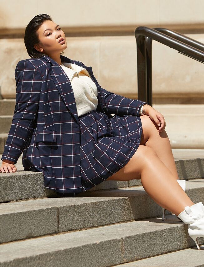 Plus size shop plaid skirt suit