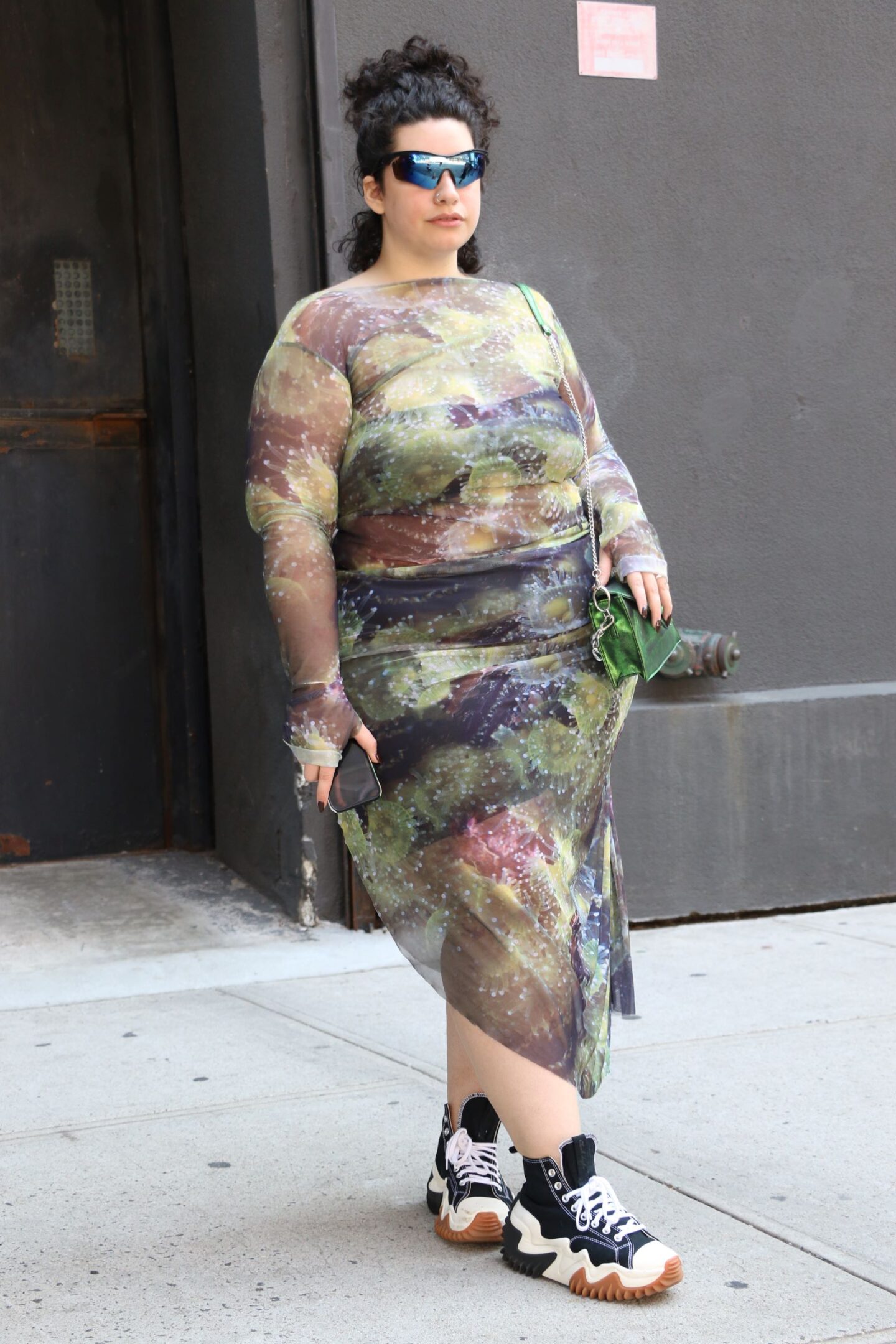 cosmic sheer mesh plus size dress as a street style outfit for plus size women.