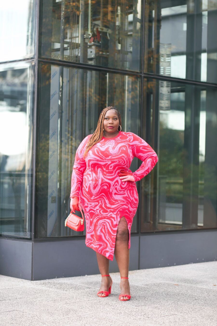 pink and red sweater dress with side split from walmart