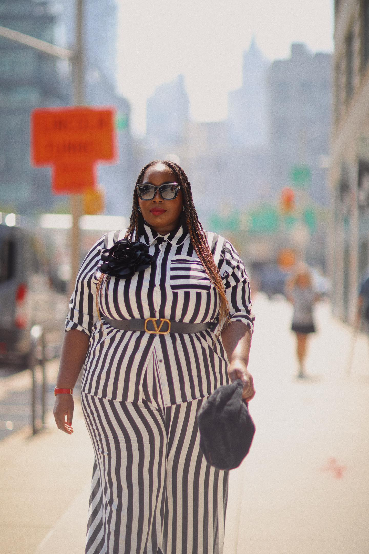 Stylish curves in rebdolls black and white stripe plus size pant set at new york fashion week