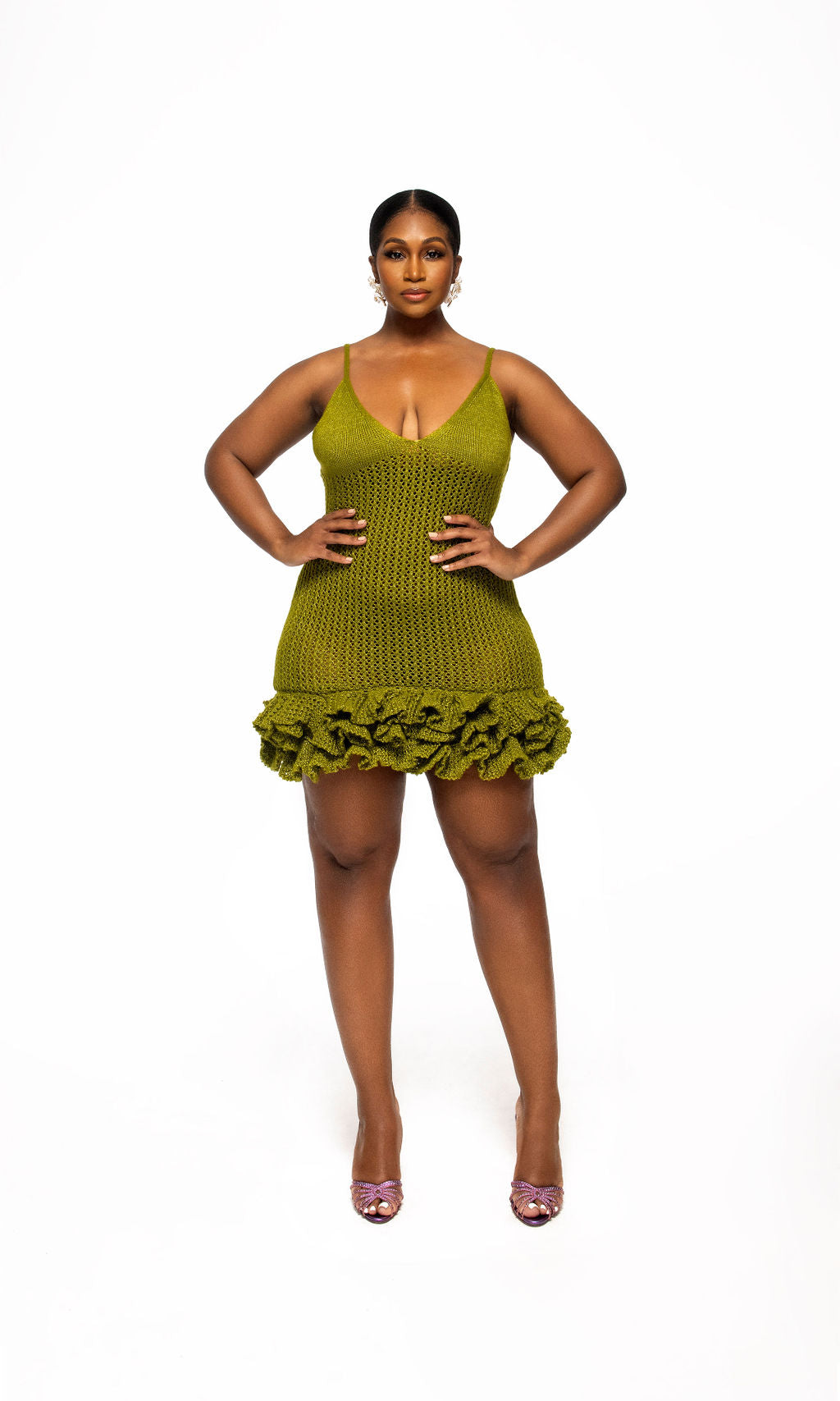 olive green plus size Hanifa ruffled knit mini dress