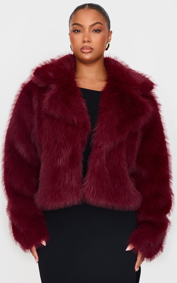 plus size faux fur coat in cherry