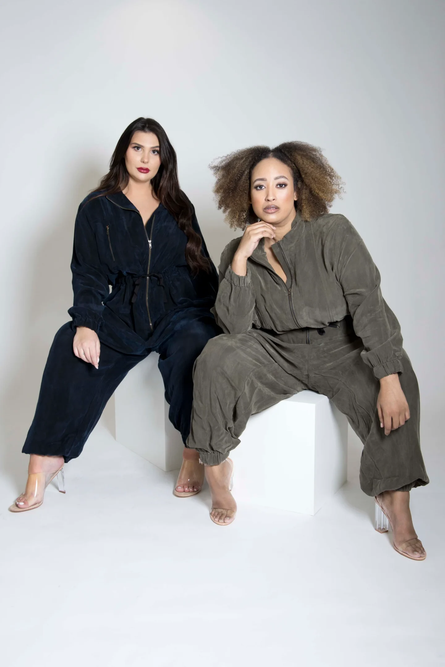 Stylish oversized plus size jumpsuit in navy and grey